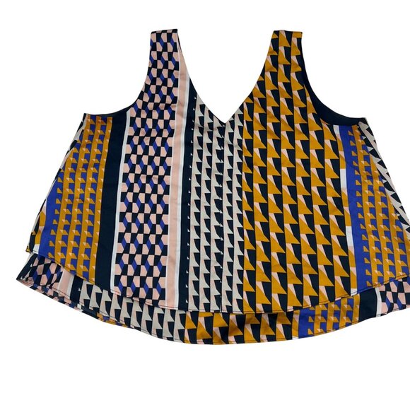 Bar III Women's Geometric Print Satin Blouse L Multicolor Polyester Sleeveless - Picture 6 of 6